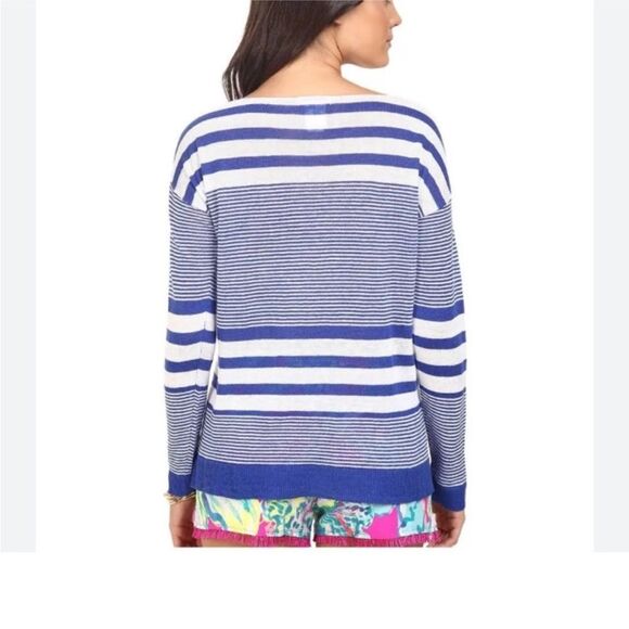 LILLY PULITZER | Camilla Linen Blue & White Striped Sweater Women’s Size Medium - Picture 3 of 13